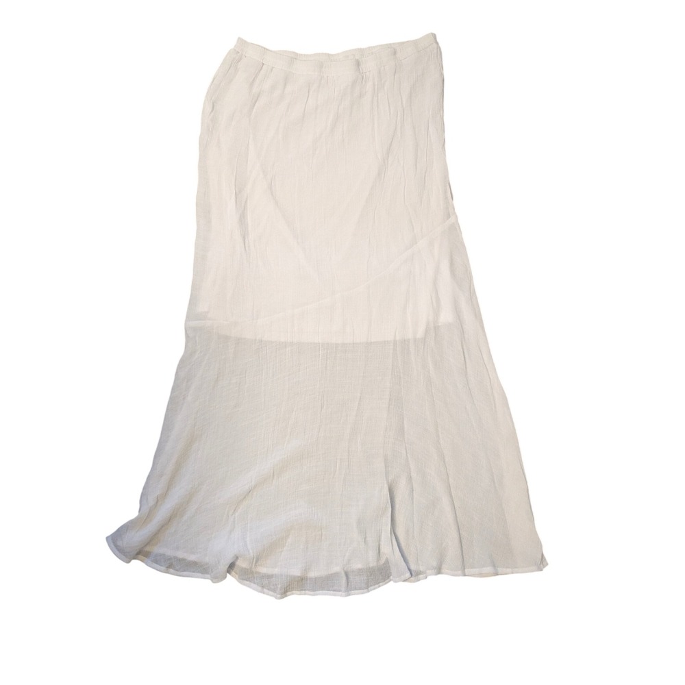 Basic Editions Womens White Textured Gauze Maxi Skirt Elastic Waist XL Boho